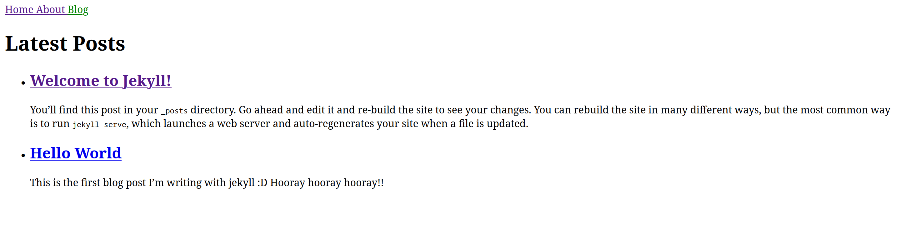 how the website looked after completing the tutorial.